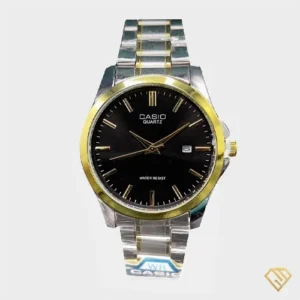 ساعت مردانه کاسیو مدل mtp-1199 صفحه مشکی و بند نقره طلایی، این مدل معروف به کاسیو گادفادر است