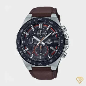 ساعت مردانه کاسیو ادیفایس مدل EFR-564BL-5A با بند چرمی قهوه‌ای و صفحه مشکی