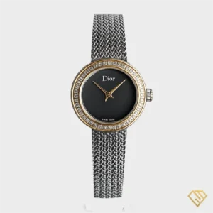 نمای کلی ساعت زنانه لوکس دیور مدل Dior PT750-SRG با صفحه مشکی و قاب رزگلد.