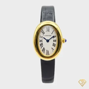 خرید ساعت مچی زنانه کارتیر باگنوار طلایی بند چرم Cartier Baignoire با صفحه سفید