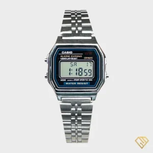ساعت مچی زنانه کاسیو casio مدل A159W-N1DF با بند استیل نقره‌ای و صفحه مستطیلی کلاسیک (مناسب برای عکس اصلی محصول)